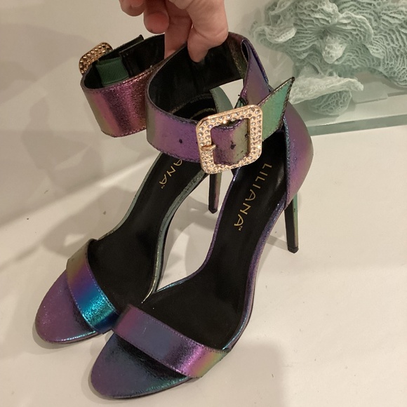 Liliana Heels Strappy Synth Leather Gorgeous Sandals Heels Crystal buckle 10 - Picture 1 of 13